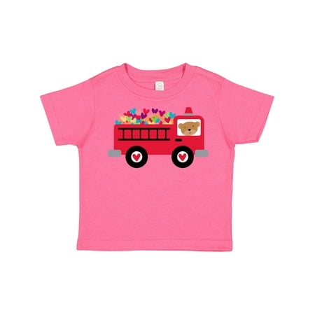 

Inktastic Valentine Fire Truck Heart Bear Gift Toddler Boy or Toddler Girl T-Shirt