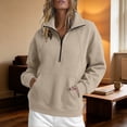 thumbnail image 2 of RUTAYY Women's Sweatshirt Long Sleeve Solid Color Quarter Zip Stand Collar Front Pocket Pullover Tops Beige, 2 of 5