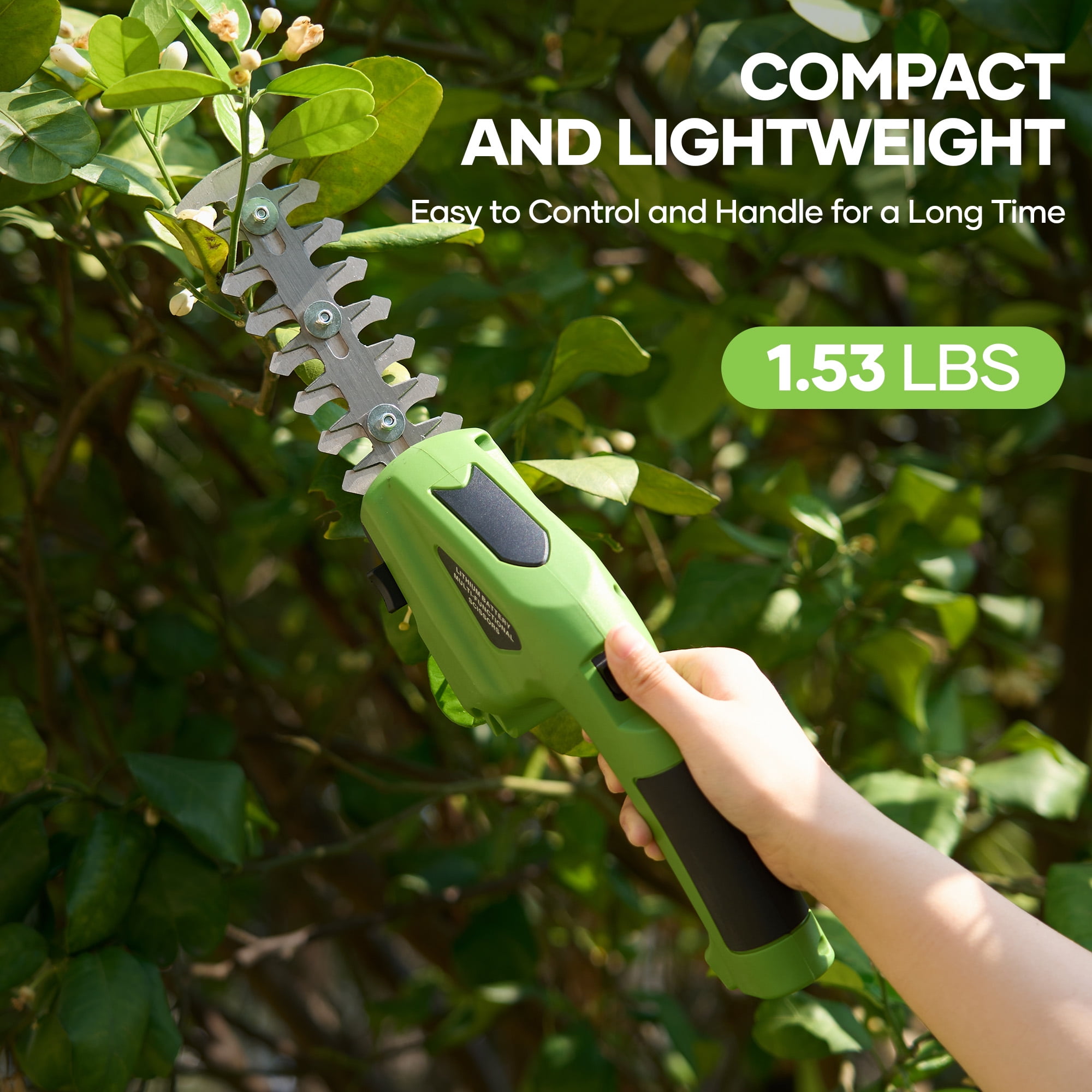 GASKY 7.2V Cordless Grass Shear,2 in 1 Lightweight Electric Mini Hedge Trimmer for Garden/Hedge Pruning,Green