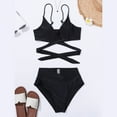 thumbnail image 6 of Sngxgn High Waisted Cutout Ribbed V Cut Bikini Set 2 Piece Swimsuit(Black,M), 6 of 9