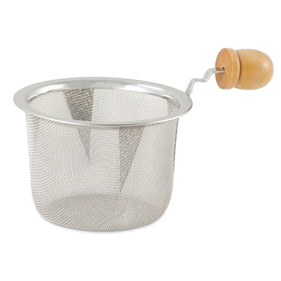 2.5in Stainless Steel Mesh Tea Strainer with Cool-Touch Wooden Handle - Fine Mesh Tea Infuser for Loose Leaf Tea - 4in Long, Fits Most Large Teapots - Easy to Clean, Durable Silver Finish