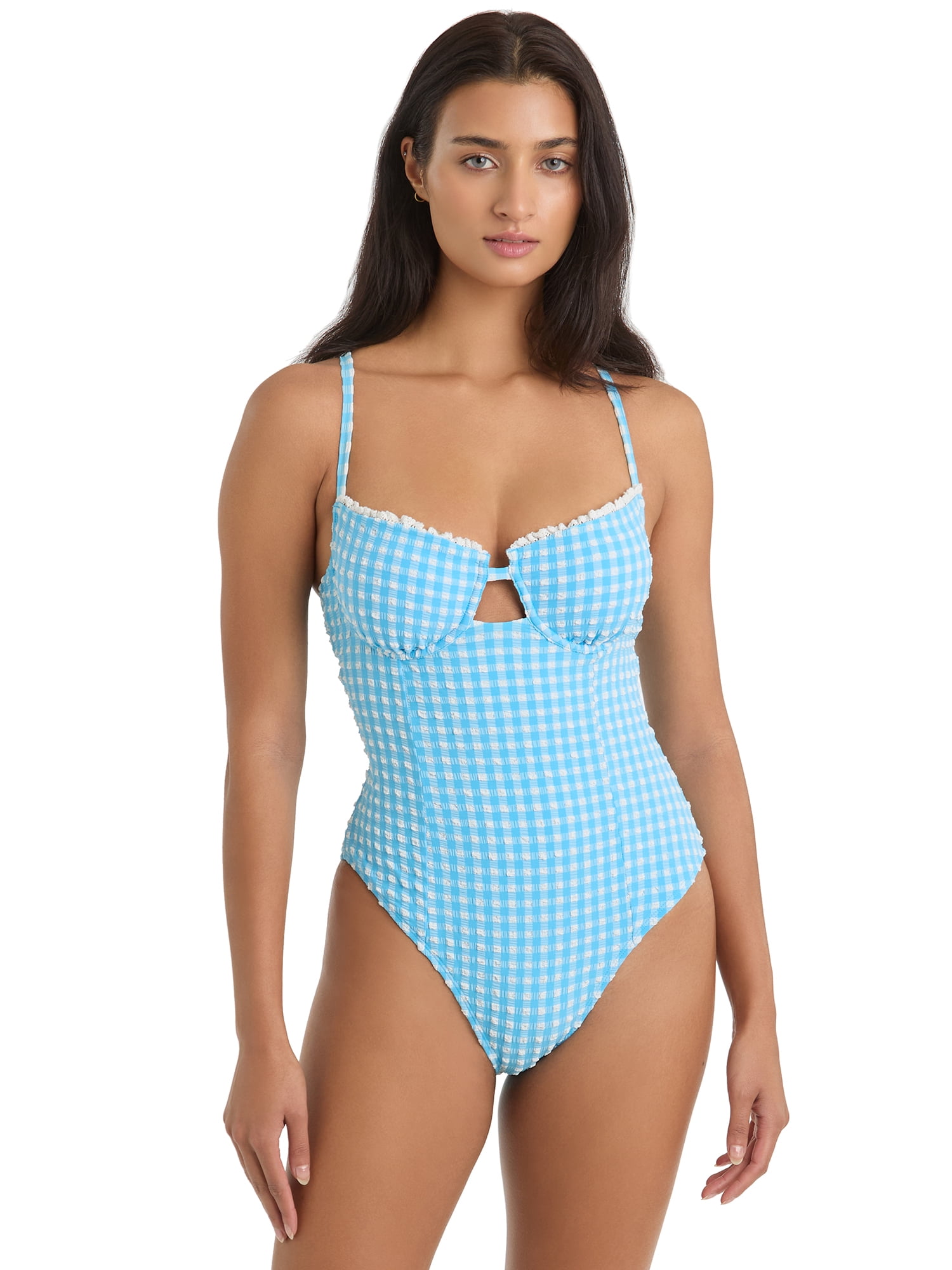 Jessica Simpson Women's Gingham Underwire One-Piece Swimsuit, Sizes XS-2XL