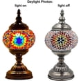 thumbnail image 5 of SILVERFEVER Mosaic Turkish Lamp Moroccan Glass for Table Desk Bedside Bronze Base Bundle with E12 Light Bulb-2 Sizes Vibrant Floral Burst, 5 of 6