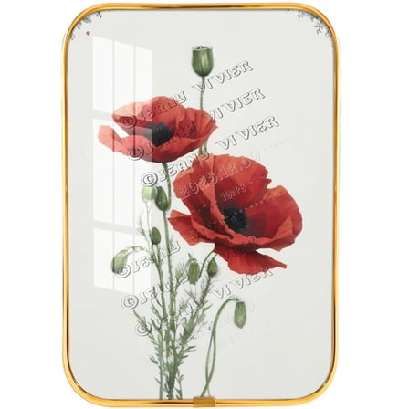 Vintage Floral Décor with Poppy Crystal Porcelain Painting, Floral Wall Art, Rustic Home Decor with Flower Motif, Framed Wooden Wall Art Gold Framed Art Ready To Hang 12x8 inches