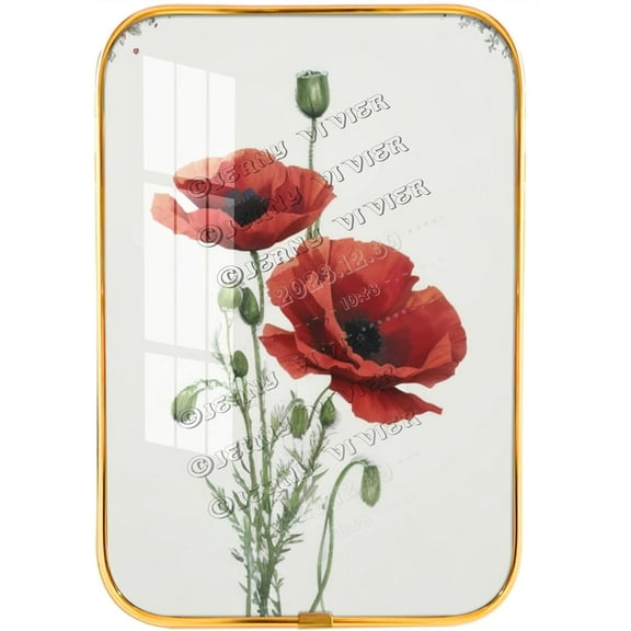 Vintage Floral Décor with Poppy Crystal Porcelain Painting, Floral Wall Art, Rustic Home Decor with Flower Motif, Framed Wooden Wall Art Gold Framed Art Ready To Hang 12x8 inches