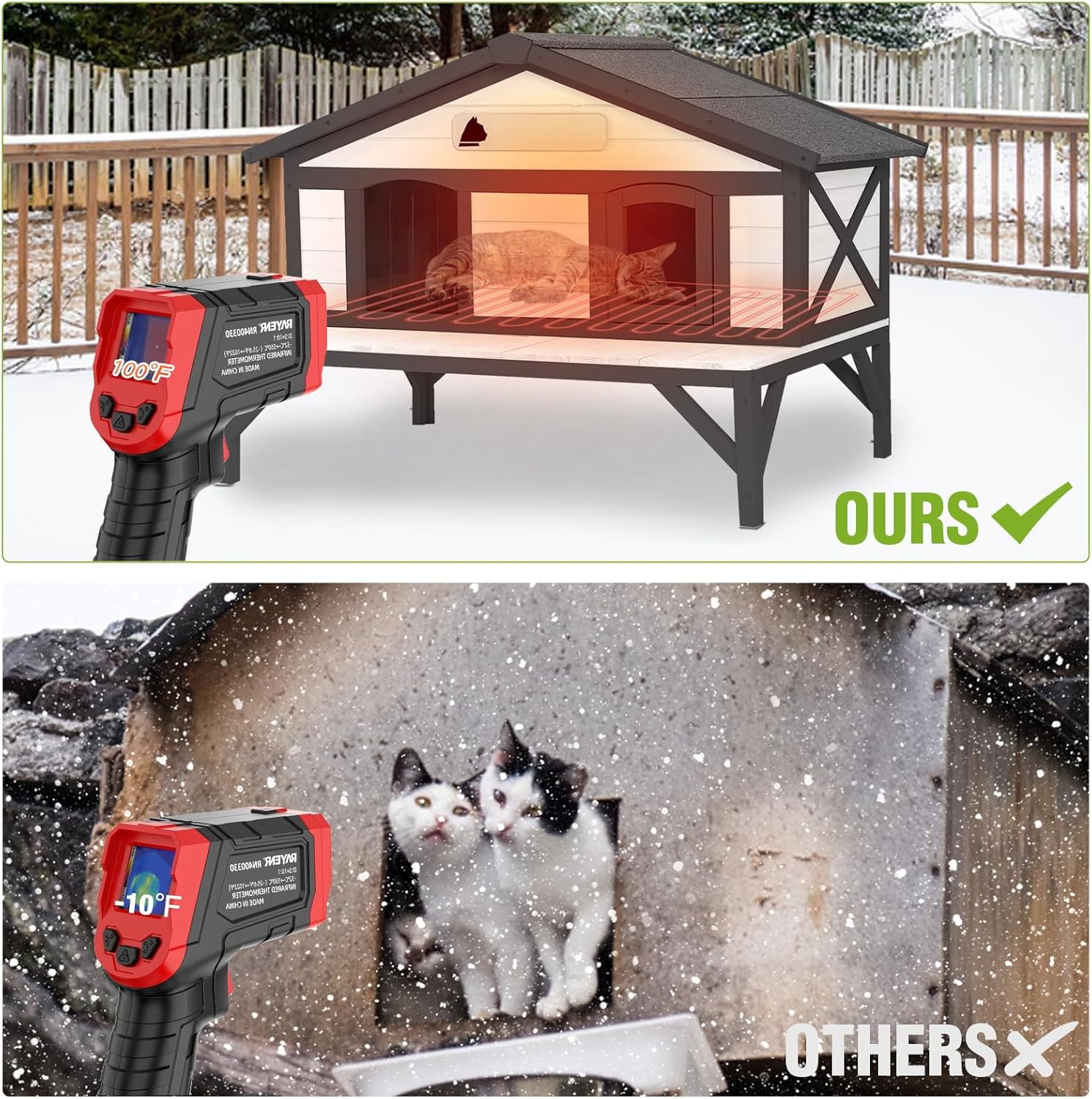 Aivituvin Heated Cat House for Outside Weatherproof Kitty Shelter with Heating Pad Insulated Liner Large Feral Cat Shelter with Escape Door Black