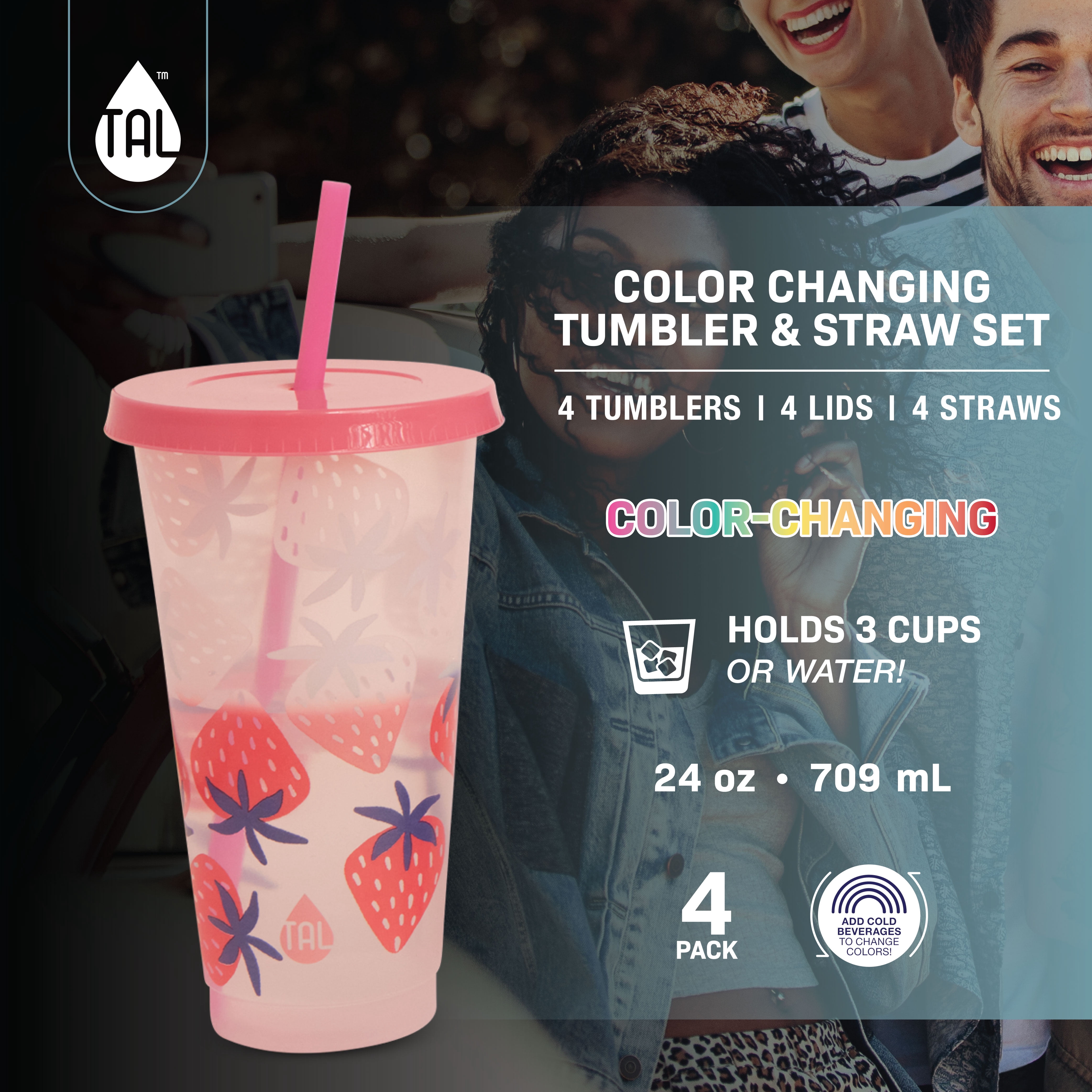 (2 pack) TAL Color Changing Cups 24oz 4-Pack, Summer