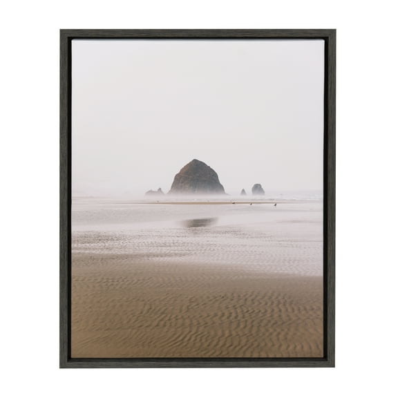 Kate and Laurel Sylvie Oregon Coastal Scene Photo Art Framed Canvas Wall Art, 18x24 Dark Gray
