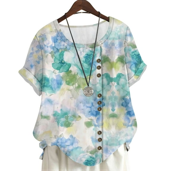 CLOOCL Women T-Shirts Plus Size Blouses Watercolor Flowers Printing Short Sleeve Tops