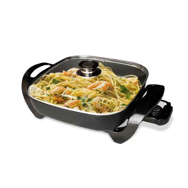 Redlemon Parrilla Eléctrica Antiadherente Grande 4.5 Litros, Sartén Eléctrico con Tapa de Vidrio y Termostato Regulable de 5 Temperaturas (Hasta 210°C), Planch
