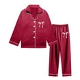 thumbnail image 3 of WOYY Girls Satin Sleepwear Long Sleeve Button Down Shirt Pants Outfits Loungewear, Sizes 3-14, 3 of 3
