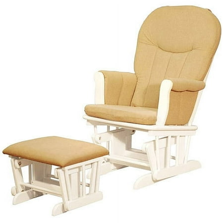 Deluxe Glider With Ottoman - White/beige