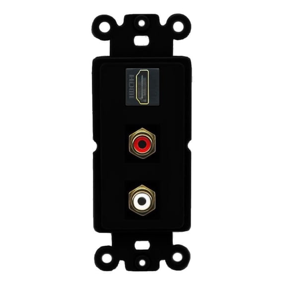 RiteAV HDMI and 2 RCA (Red/White) Wall Plate - Rocker [Black/Black]