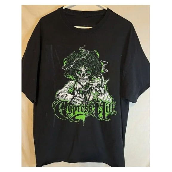 Cypress Hill Band Graphic T-Shirt - Black Unisex Short Sleeve Tee with Skull & Leaf Design, 100% Cotton Regular Fit,