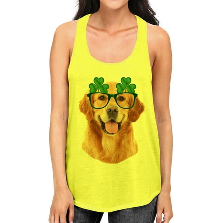 Golden Yellow Glass - Junior's Golden Retriever Shamrock Glasses B1633 PLY Yellow Racerback Tank Top Large Yellow