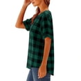 thumbnail image 3 of VEKDONE Women's Plus Size Gingham Plaid Shirts Cotton Linen Tunic Tops Summer Short Sleeve Button Down V Neck Henley Shirts Casual Loose Fit Lightweight Color Block Blouse Green L, 3 of 6