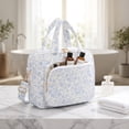 thumbnail image 2 of Large Hanging Toiletry Bag for Women Waterproof Travel Makeup Organizer with 4 Compartments Blue Floral, 2 of 10