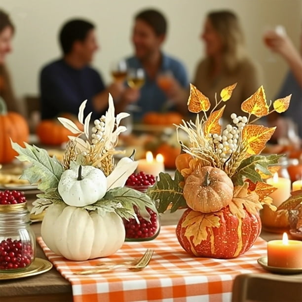 Adornos de Calabaza con Hojas de Arce para La Decoración de Casas de Campo y Festivales de La Cosecha | 30X25X25Cm Plástico Naranja