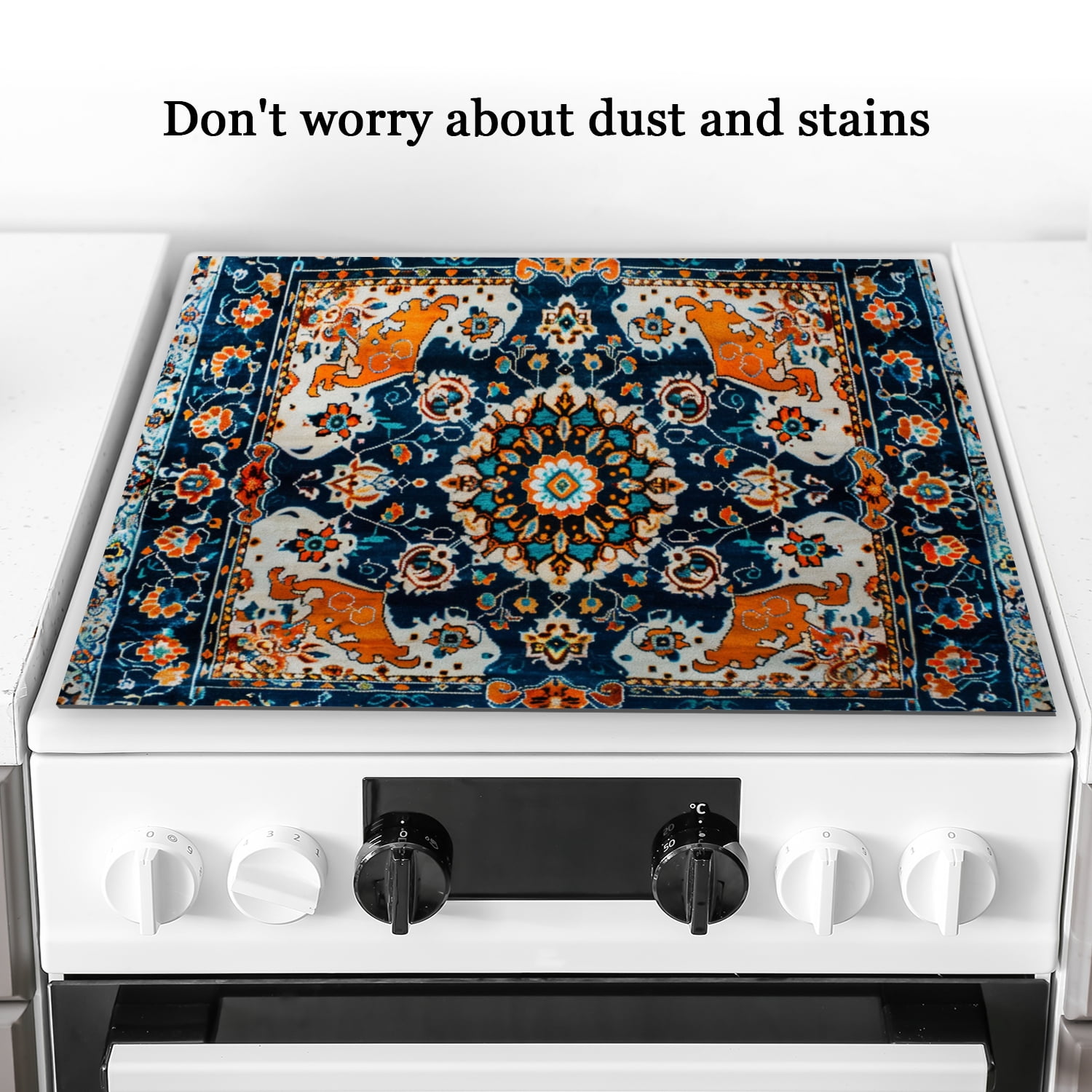 Stove Top Covers for Cooktop Stoves, Bohemia Flowers Mandala Retro Print Heat Resistant Kitchen Glass Stove Protector Mat, Decorative Stovetop Pad for Kitchen RV (28×20 Inch)