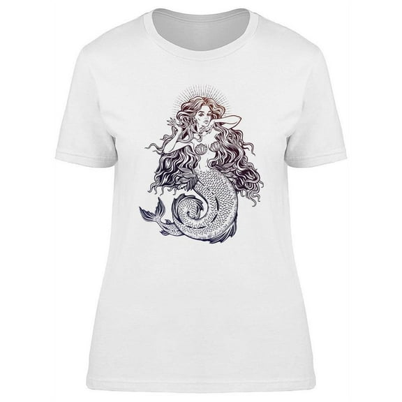 Hand Drawn Mermaid T-Shirt Women -Image by Shutterstock, Female Large