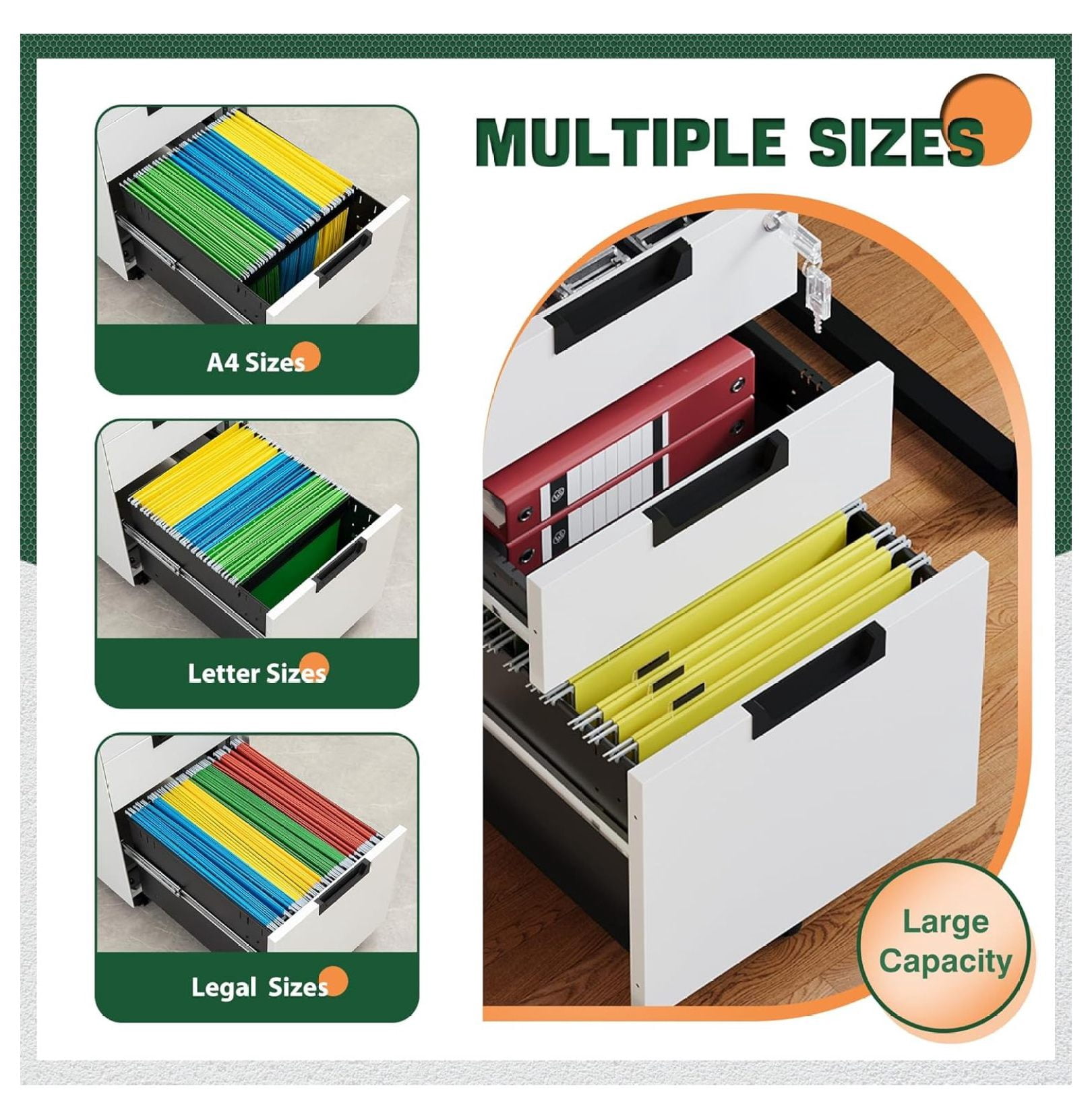 WDZS 3 Drawer Mobile File Cabinet with Lock,Under Desk Metal Small Filing Cabinets for Home Office Organizer Letters/Legal/A4(Fully Assembled Except Wheels-White)