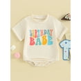 thumbnail image 2 of Liacowi Baby Boys Girls One Birthday Romper 3M 6M 12M 18M Infant Round Neck Short Sleeve Letter Print Jumpsuit Newborn Summer One Piece Clothes, 2 of 9