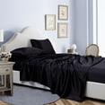 thumbnail image 4 of ANMINY Satin Sheets Twin Silk Sheets Black Bed Sheet Set Deep Pocket Bed Flat Fitted Sheet, 3-Pieces, 4 of 10