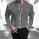 thumbnail image 4 of Camisa formal para hombre, con solapa abotonada, color negro y blanco, manga larga, cuello a rayas, ropa de trabajo para bodas, talla grande 5XL, 4 of 4