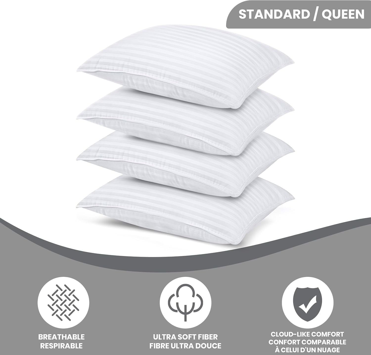 Utopia Bedding Bed Pillows for Sleeping Standard/Queen Size (White), Set of 4, Cooling Hotel Quality, for Back, Stomach or Side Sleepers