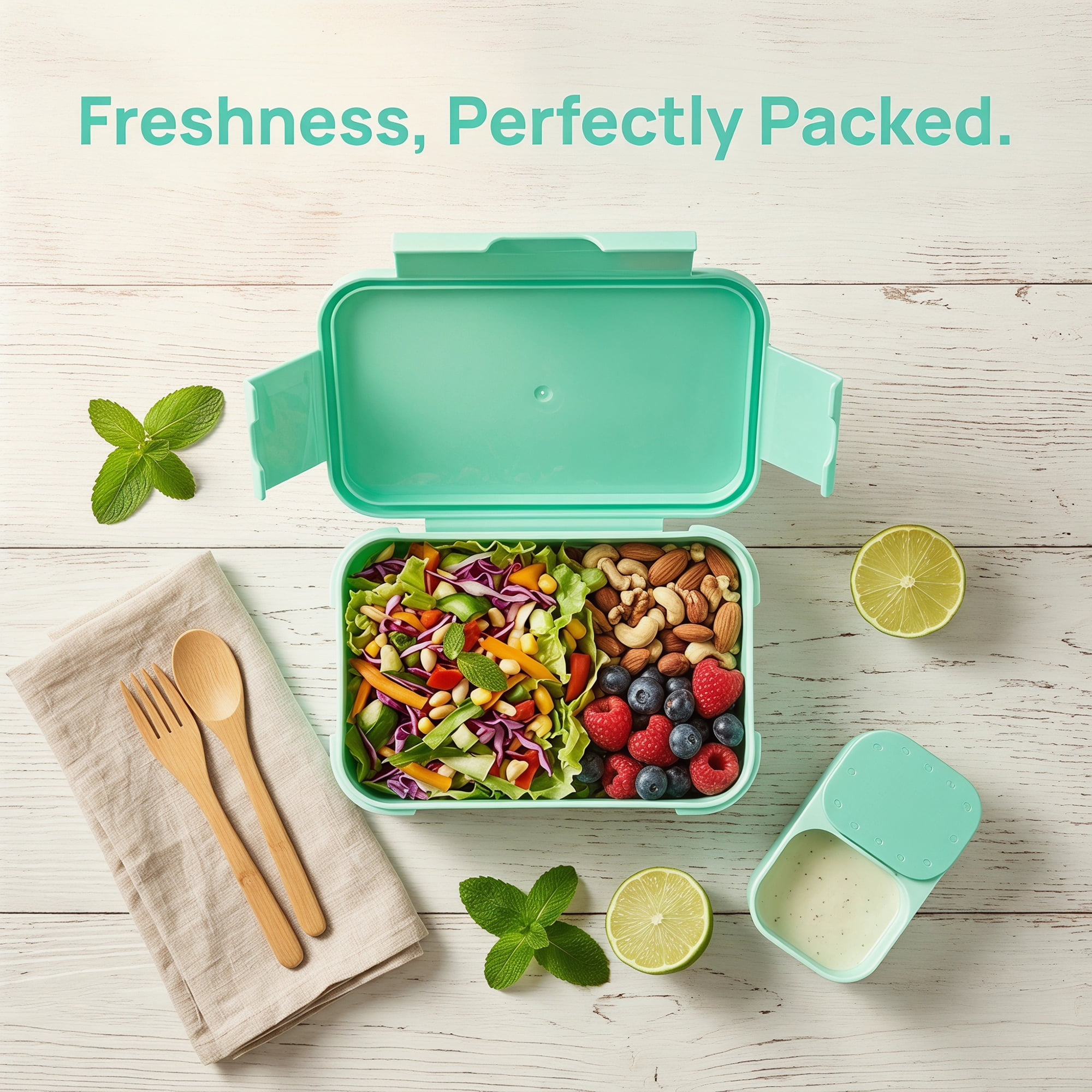Unique Bargains 2-Compartment Leak-Proof Meal Lunch Bento Box Lake Blue