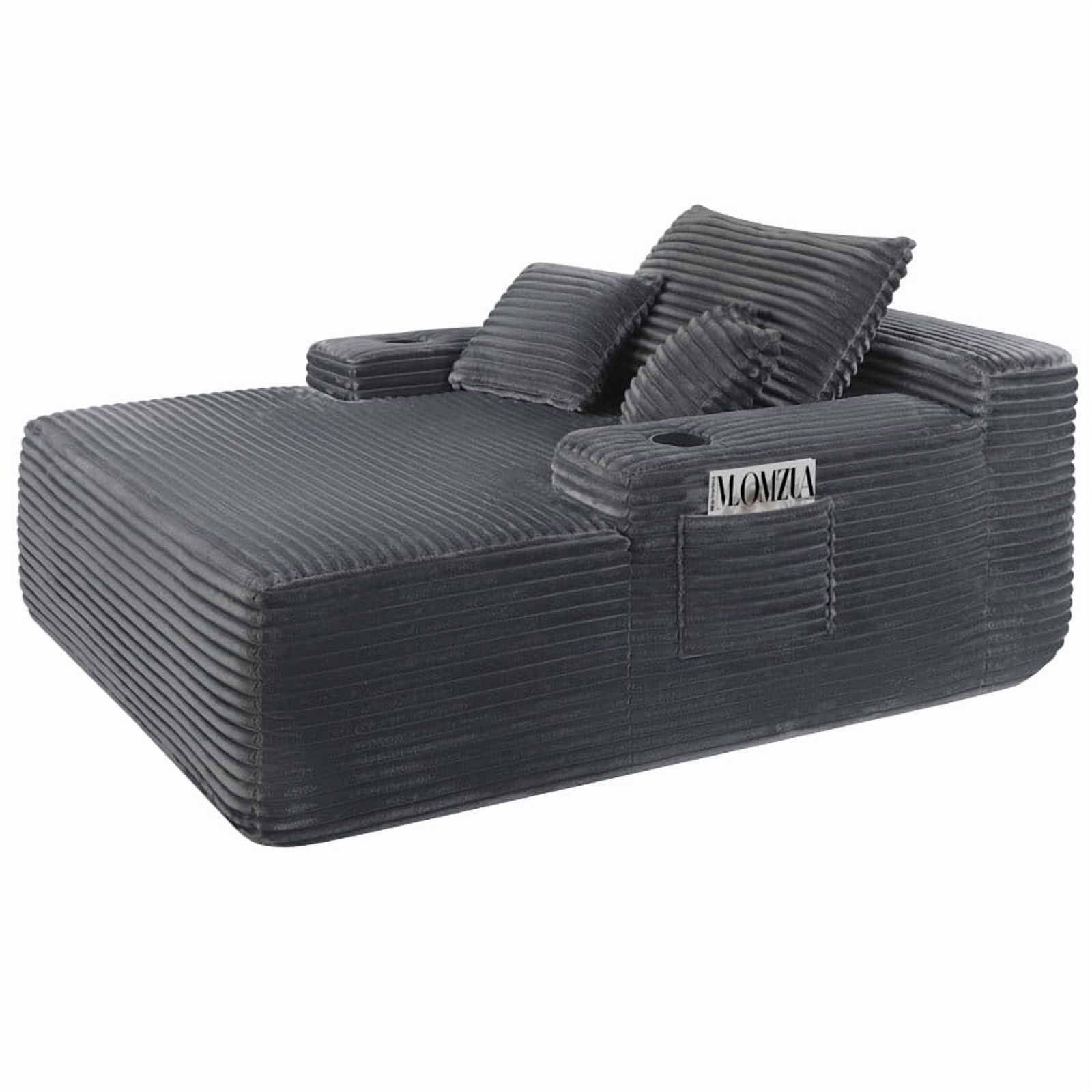 No-Assembly Chaise Lounge Armchair with Throw Pillows, Boneless Single Sleeper Sofa Bed with Cup Holder & Storage Pocket