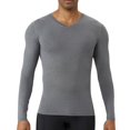 thumbnail image 3 of Men's V Neck Compression Shirt Long Sleeve, Athletic Workout Shirts & Gym Undershirts, Active Sports Base Layer Top for Running, Fitness, Muscle Recovery & Cold Weather Grey L, 3 of 9
