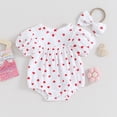 thumbnail image 6 of Douhoow Newborn Baby Girl Valentines Heart Jumpsuit Infant Short Puff Sleeve Cotton Short Romper Bow Headband, 6 of 9