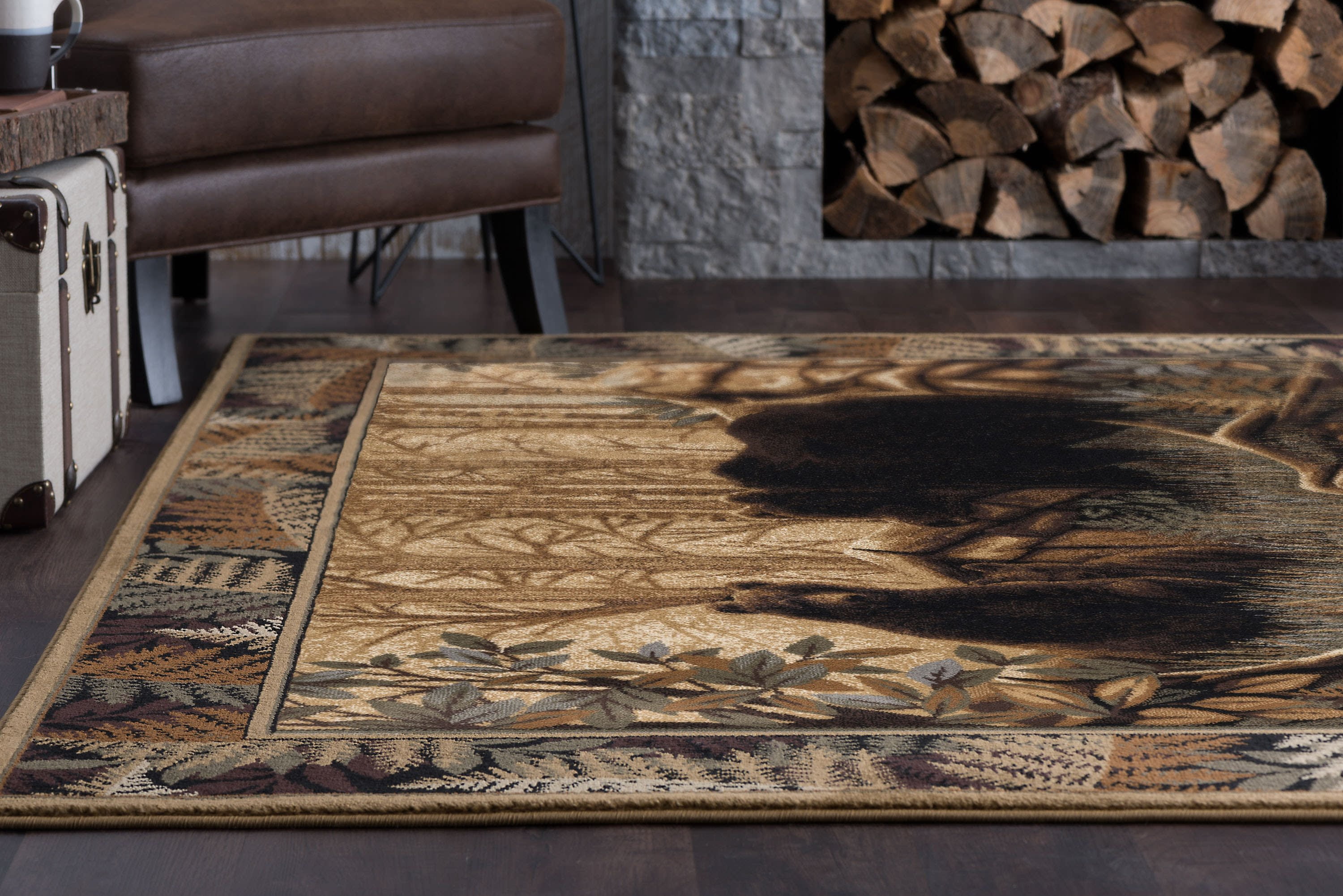 Novelty Lodge 8'x11' Rectangle Beige and Black Polypropylene Indoor Area Rug