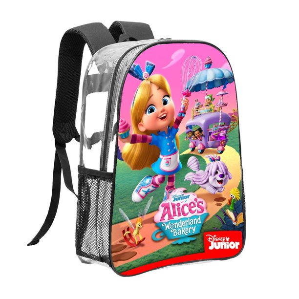 La Pastelería del País de las Maravillas de AliciaMochila transparente temática, resistente y duradera, bolsa see-through para trabajo, deporte, universidad y viaje, 31 × 43 cm
