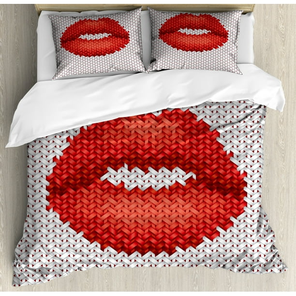 Teen Girls Duvet Cover Set King Size Lips Ilration Embroidery On Fabric Pattern Cosmetics Stylish Womanly Ornament Decorative 3 Piece Bedding With 2 Pillow Shams Red Grey By Ambesonne Com Teen Girls Duvet Cover Set King Size, Teenage Girl King Size Bedding