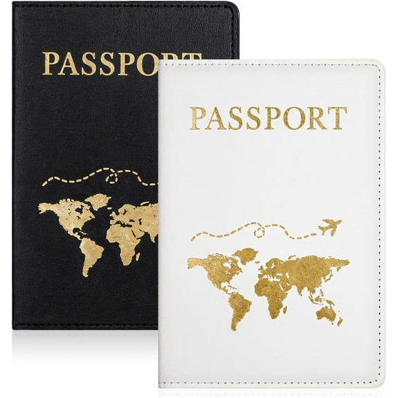 2Pcs Passport Holder for Travel, PU Leather Passport Cover Waterproof RFID Blocking Passport Holder for Travel Essentials Passport Wallet Cover Case for Women and Men