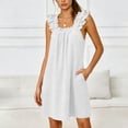 thumbnail image 4 of Neewe Womens Summer Midi Sundress Plain Square Neck Sleeveless High Waist Pleated Flowy Hem Casual Knee Length Dresses, 4 of 6