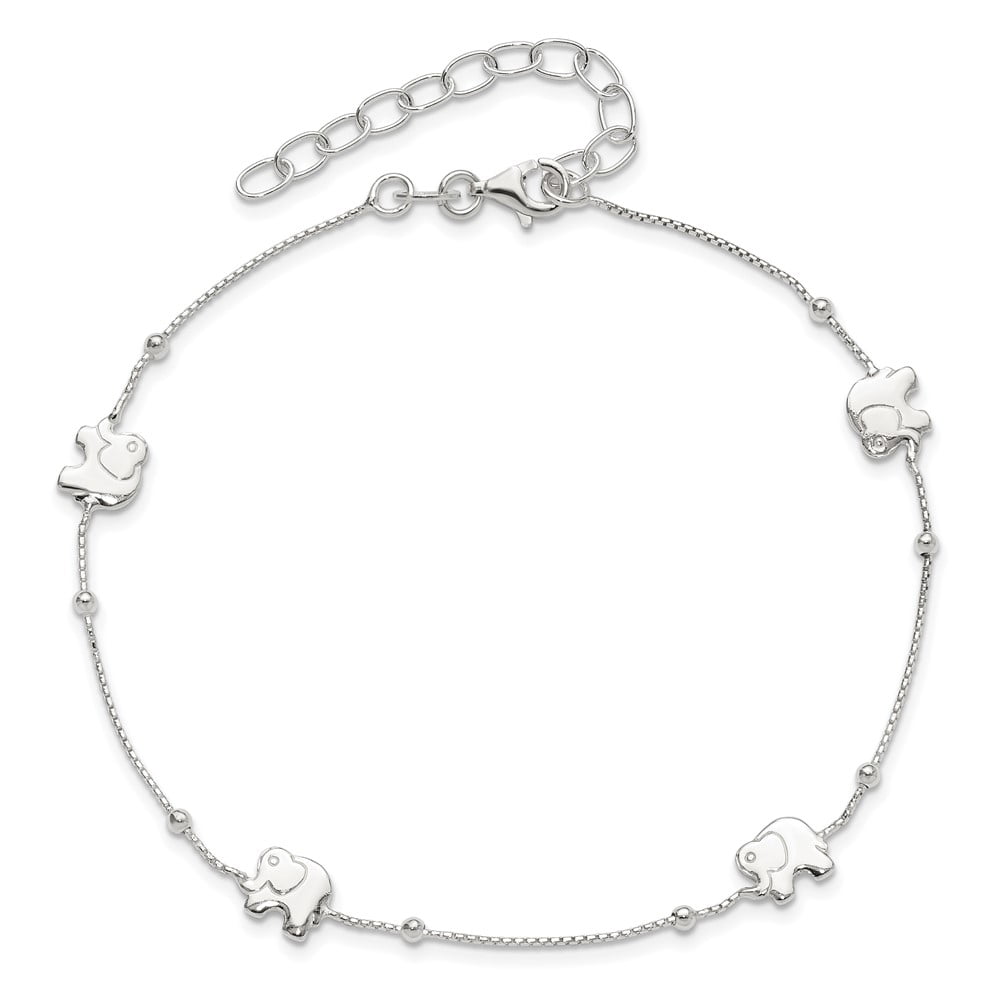 Sterling Silver Polished Elephant 10in Plus 2in Ext. Anklet