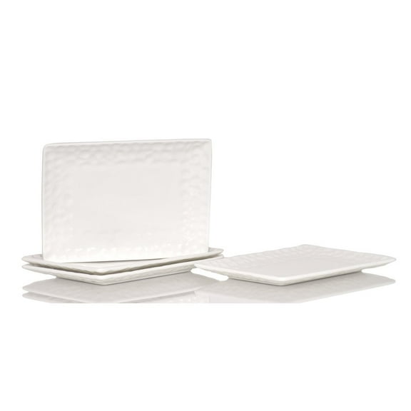 HomeRoots White Six Piece Rectangle Pebbled Porcelain Service For Six Salad Plate Set