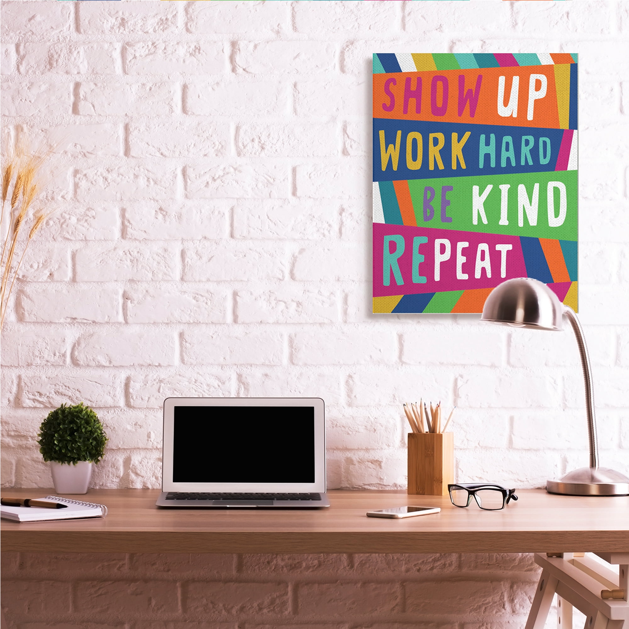 Stupell Industries Show Up Work Hard Phrase Pop Stripe Pattern,30 x 40,Designed by Nina Seven