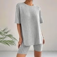 thumbnail image 5 of Pajamas for Women Set 2 Piece Ribbed Knit Matching Outfits T Shirt Biker Shorts Sleepwear Sweatsuits Womens Pajama, 5 of 7