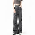 thumbnail image 3 of REALiKUN Women Wide Leg Baggy Cargo Sweatpant Loose Hip Hop Ruched Techno Parachute Pants Streetwear, 3 of 4