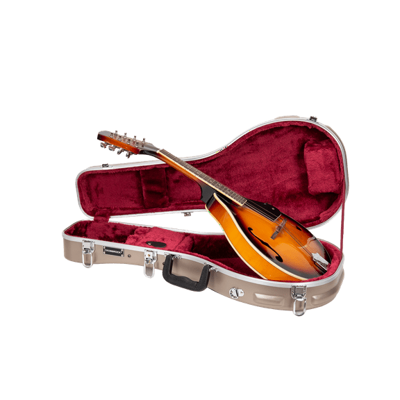 Crossrock A-style Mandolin Case | ABS Molded Hardshell with Security Lock, Metal Feet, and Detachable Straps-Champagne
