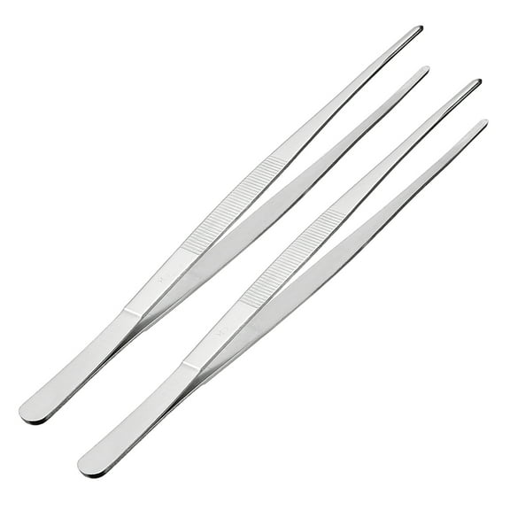 Unique Bargains 2 Pcs 12-Inch Stainless Steel Straight Blunt Tweezers with Serrated Tip