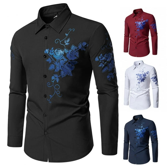 JURANMO Men's Dressy Shirts Long Sleeve Lapel Button Shirts Luxury Printed Slim Fit Wedding Guest Shirts Deals of the Day White XL