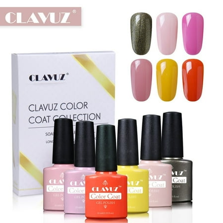 CLAVUZ 6pcs Bright Color Nail Care Manicure Gel Nail Polish Soak Off UV LED Long Lasting Varnish Elegant Manicure Gift Set (The Best Long Lasting Nail Polish)