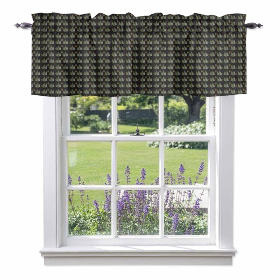 Curtain Valance for Windows, Xmas Tree Winter Snowflake Kitchen Valances Rod Pocket Short Curtains, Christmas Trees on Black Window Valance for Bedroom Bathroom Living room 42x12in