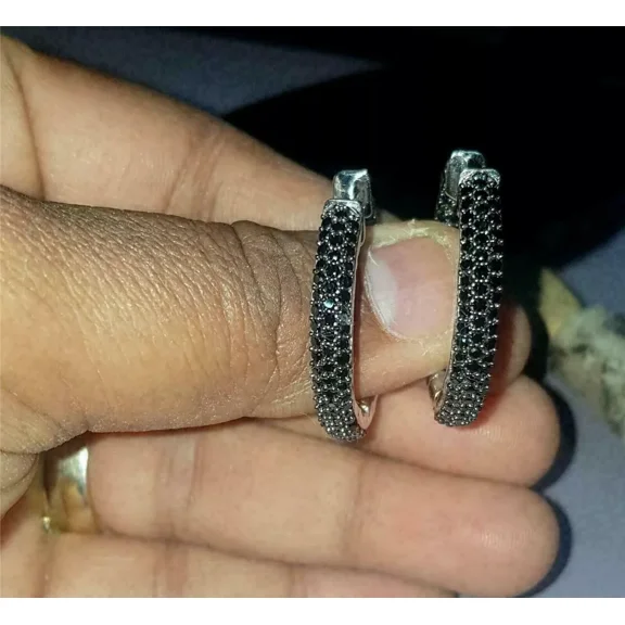 Siddeshwar Jewels 2Ct Lab Created Black Diamond Hoop Earrings in 14K White Gold Plated