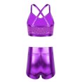 thumbnail image 2 of iiniim Kids Girls Shiny Metallic 2 Piece Dance Sports Gym Outfit Crop Top with Shorts Gymnastics Swimwear Activewear, 2 of 7